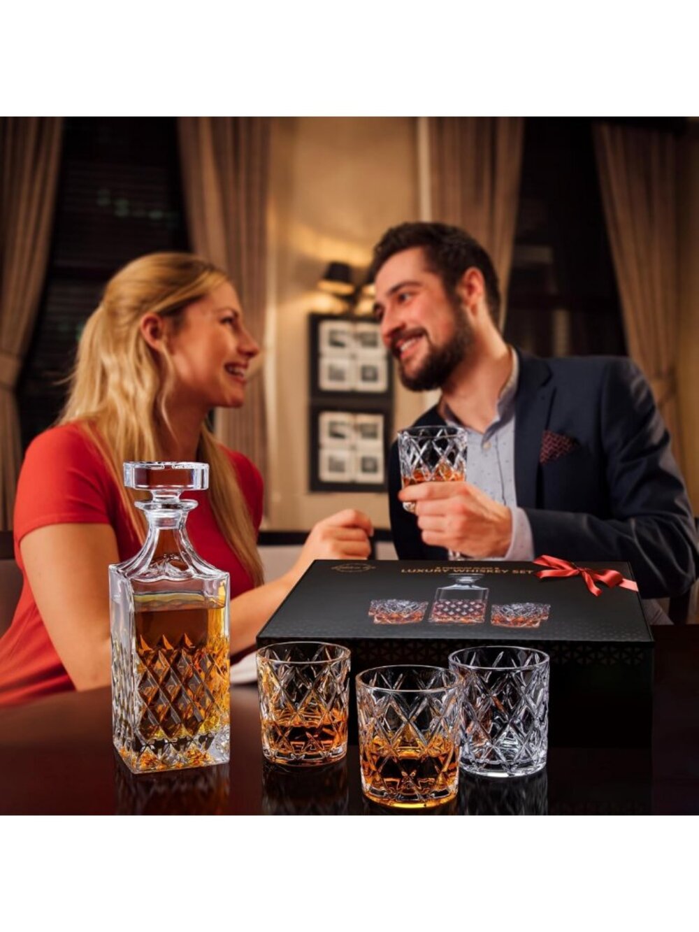 Elegant Crystal Whiskey Decanter Set with 4 Glasses - Perfect Gift for Men, Dad - Picture 7 of 7